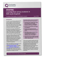 Learning from serious incidents in NHS acute hospitals The cover of the briefing document on learning from serious incidents in NHS acute hospitals